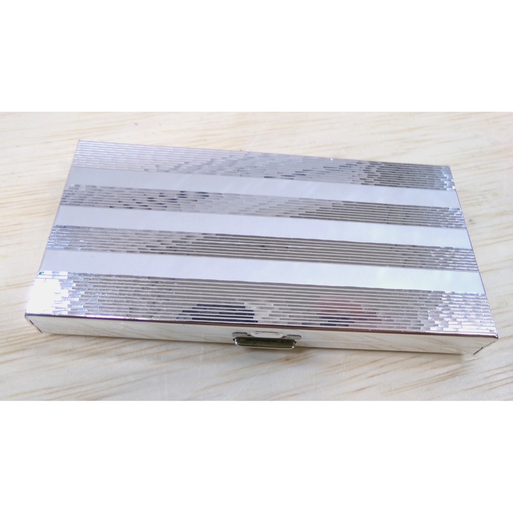 J Moor 3-Way Folding Compact Pocket Mirror Art Deco Silver Stripe  4.5" x 2.5"